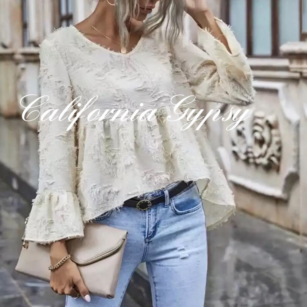 Boho Chic Vintage High Low Ruffle Sleeve Blouse - Picture 3 of 5